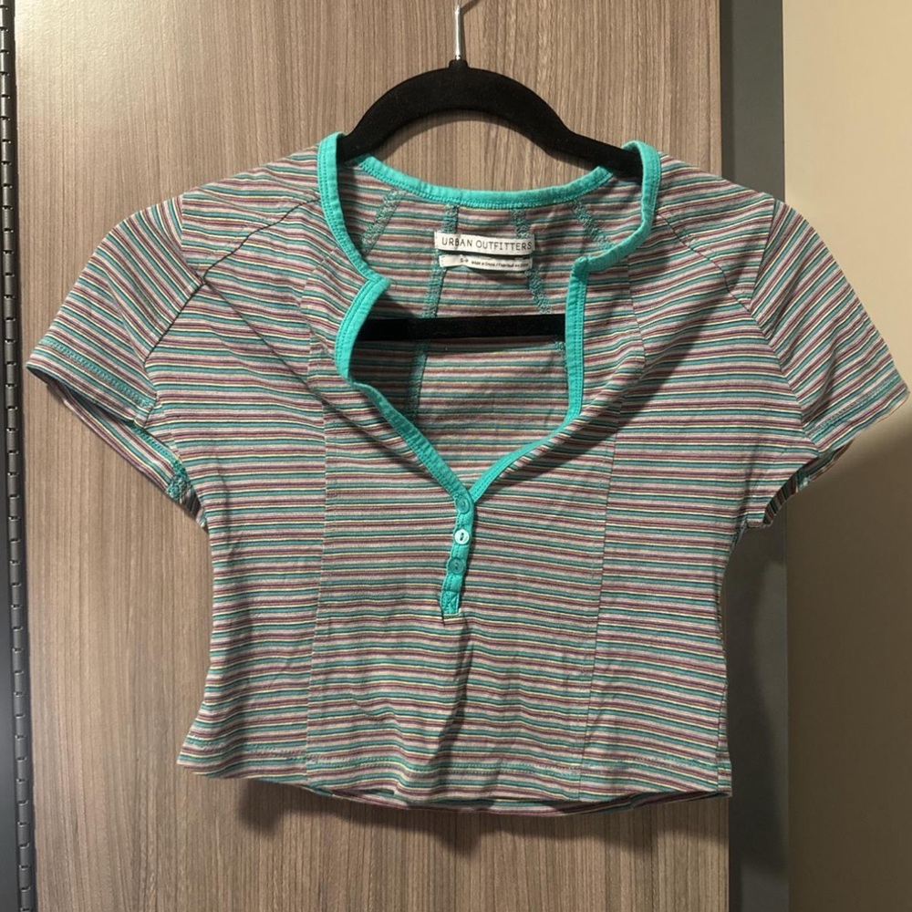 Urban Outfitters Teal Trim Striped Top